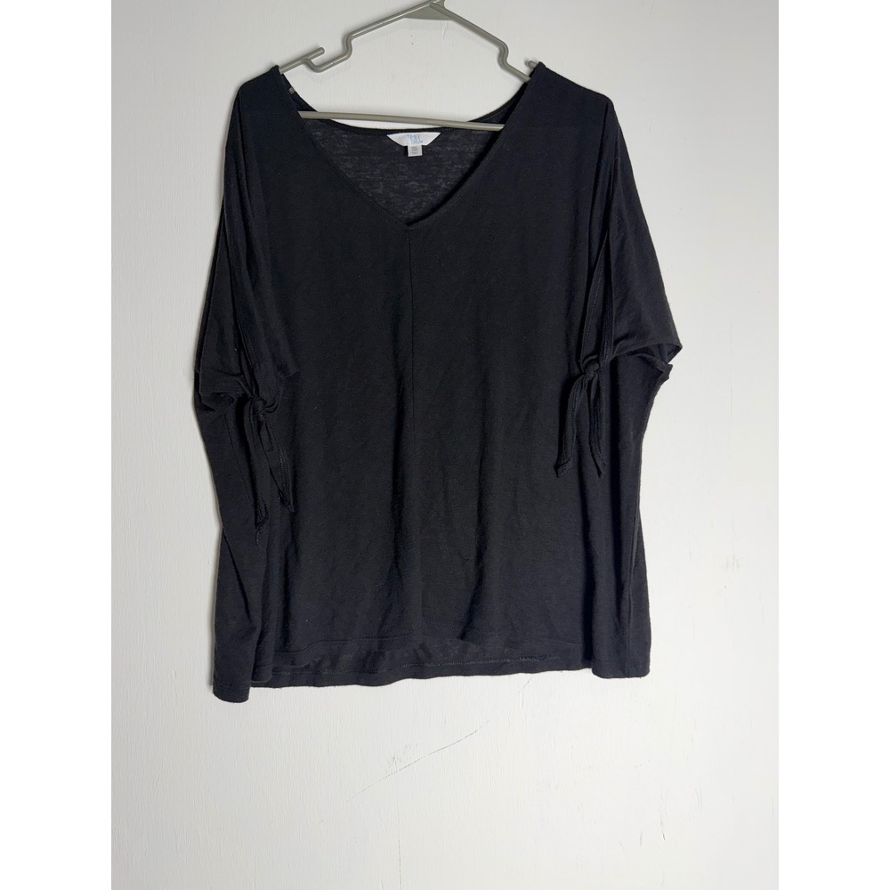 Time and Tru Womens XXL 20 Black V-Neck Tie Sleeve Relaxed T-Shirt Top